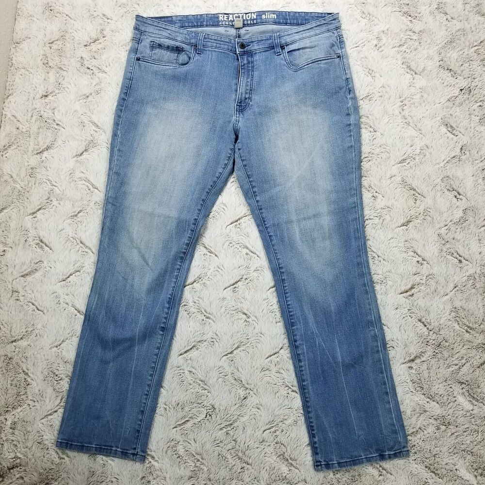 Kenneth Cole Reaction Mens Jeans 38×32 Blue Slim Straight Medium Wash Denim